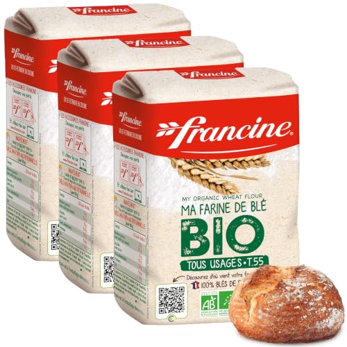 Francine Organic T55 All-Purpose French Flour, EU Certified, 2.2lb (2-Pack)