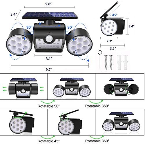 Solar Outdoor Lights Motion Sensor Security Flood Lights 3 Head | Solar Powered Wall Light, IP65 Waterproof, 270°Wide Angle Spotlight with 2 Modes for Garden Patio Porch Yard Path Tree