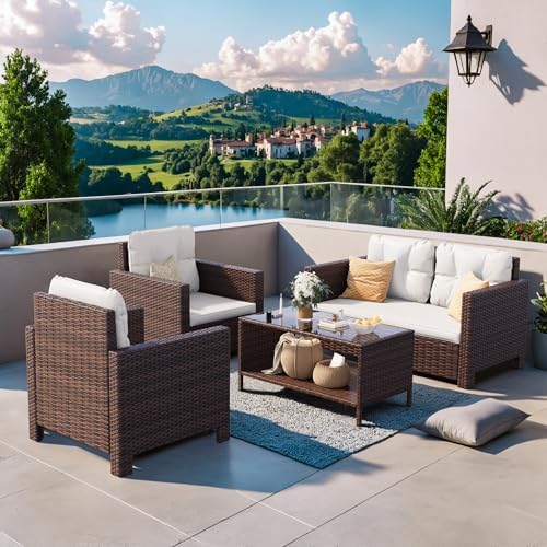 Homall 4 Pieces Patio Furniture Sets Wicker Chair Conversation Sofa