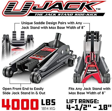 Powerbuilt 6 Piece Car Jack and Garage Creeper Service Set, 2 Ton Vehicle Lift, Jackstands, Folding Creeper, Wheel Chocks, Car Repair Garage Equipment - 640816, Large, Red