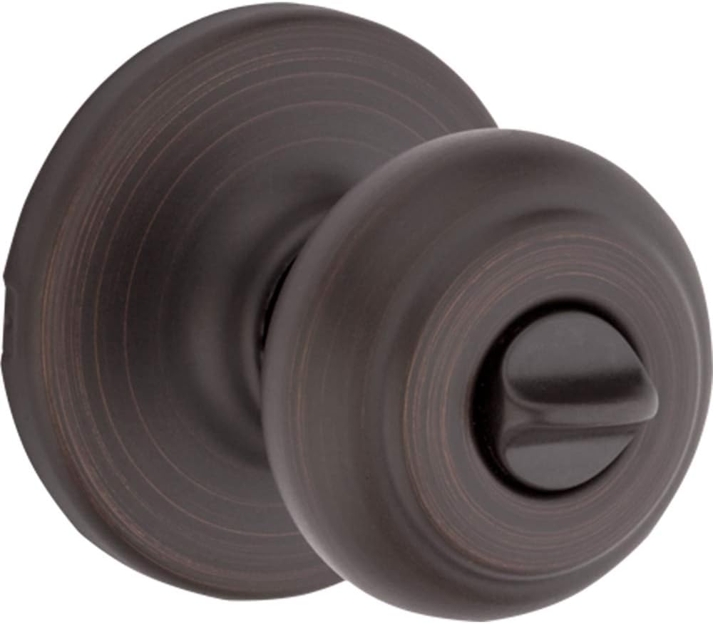 Kwikset Cove Interior Privacy Door Knob with Lock, Door Handle For Bathroom and Bedroom, Satin Nickel Keyless Turn Lock Doorknob, with Microban Protection