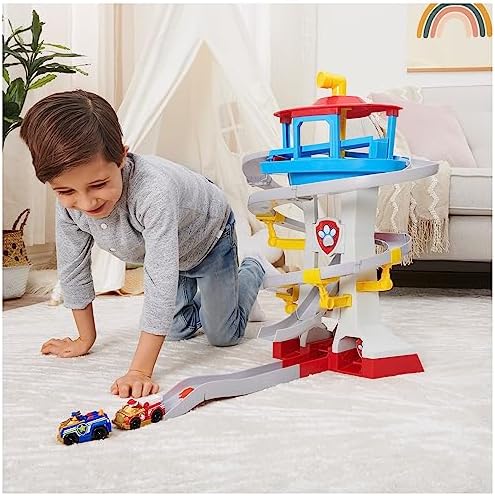 Paw Patrol Adventure Bay Lookout Tower Playset With 2 Die-Cast 1:55 Vehicles (Chase and Marshall): Twin Track Rescue Way 25 Pc Set With Launching
