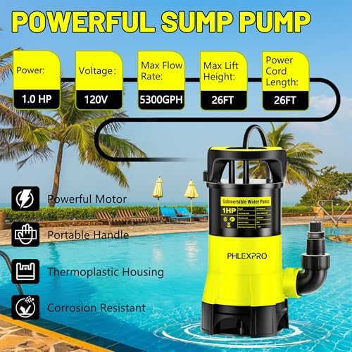 1/2HP Automatic Submersible Sump Pump, 5300 GPH Water Pump | 3/4" Garden Hose Check Valve Adapter, 2650 GPH Water Removal for Swimming Pool Cover Hot Tubs Flooded House Basement