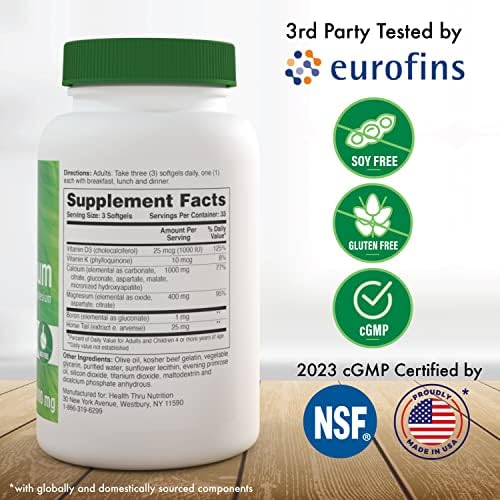 Health Thru Nutrition Liquid Calcium 1000mg, Magnesium 400mg, Vitamin D3 1,000iu and Boron | Bone Restore & Strength with 6 Calcium Complex | 3rd Party Tested | Non-GMO Gluten Free (Pack of 100) | Calcium 1000mg, Magnesium 400mg, Vitamin D3 1,000iu and B…