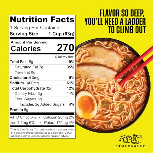 Snapdragon Miso Ramen Cup Noodles - 6 Pack Instant Ramen Bowl with Authentic Wheat Noodles, Soup Sauce Base