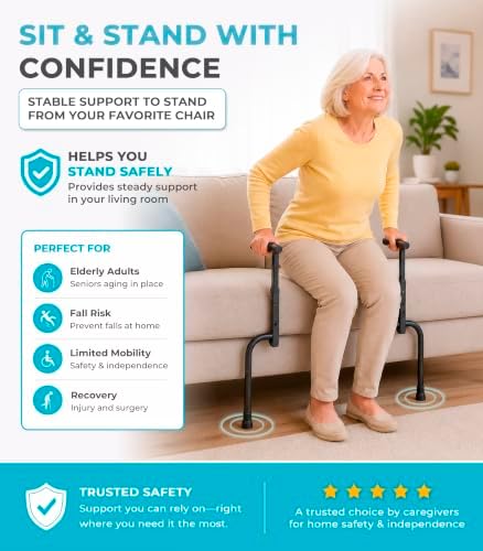 Able Life Universal Stand Assist with Legs, Chair Lift-Assist for Elderly, Grab Bar Standing Aid for Seniors, Daily Living Mobility Aid, Brown