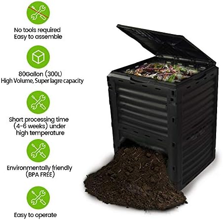 80 Gallon (300L) Large Capacity Static Compost Bin - Forest Green Outdoor Waste Composter with Easy-Access Hatch