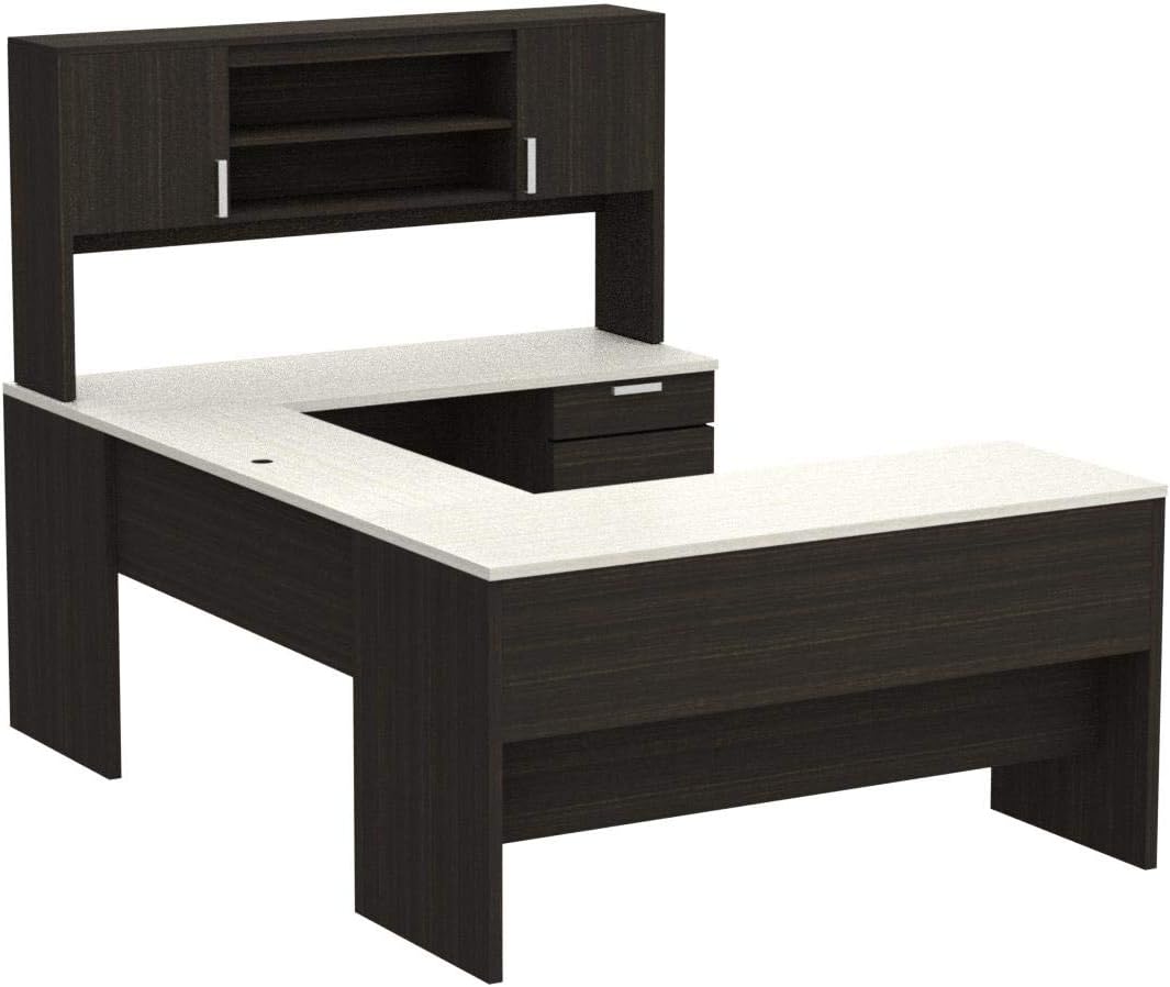 Bestar, Ridgeley Collection, 3-Piece Set Including a U-Shaped Desk with Hutch, a Lateral File Cabinet, and a Bookcase