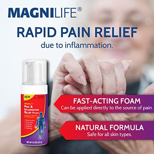 MagniLife Pain & Inflammation Relief Foam, 4 oz, Non-Greasy Pain Reliever for Muscle, Joint, Knee, Hip, Back, Foot, Helps Ease Stiffness, Soreness