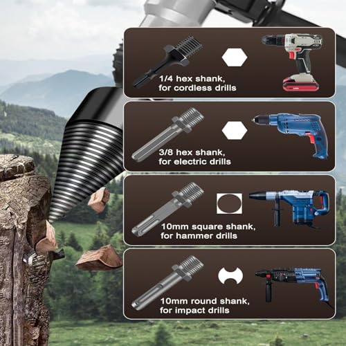 6 Pcs Wood Splitting Drill Bit Set Includes 38mm/45mm Dual Sizes + 4 Adapters, Compatible with Rotary Hammer/Impact Drill/Cordless Drill
