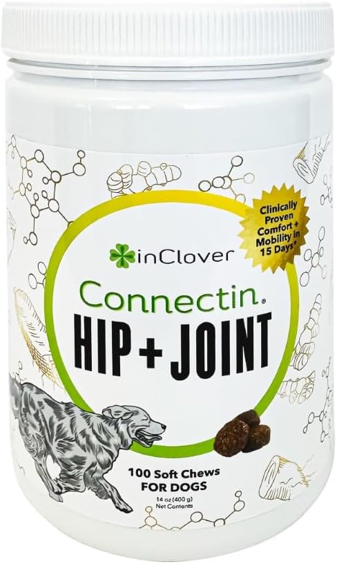 InClover Connectin Hip and Joint Supplement for Dogs - Glucosamine, Chondroitin and Hyaluronic Acid - Soft Chews for Dog Joint Mobility and Comfort Support - 100 Count