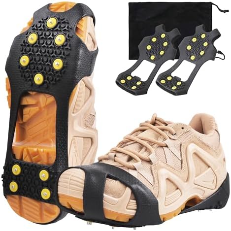 Ice Cleats for Shoes and Boots Ice Snow Grippers Anti-Slip Crampons 10 Studs Traction Cleat for Women Men Kids Hiking Fishing Walking Running Jogging