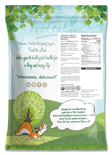 Food to Live Organic KAMUT Khorasan Wheat Berries, 5 Pounds – 100% Whole Grain, Sproutable for Wheatgrass, Non-GMO, Kosher, Bulk