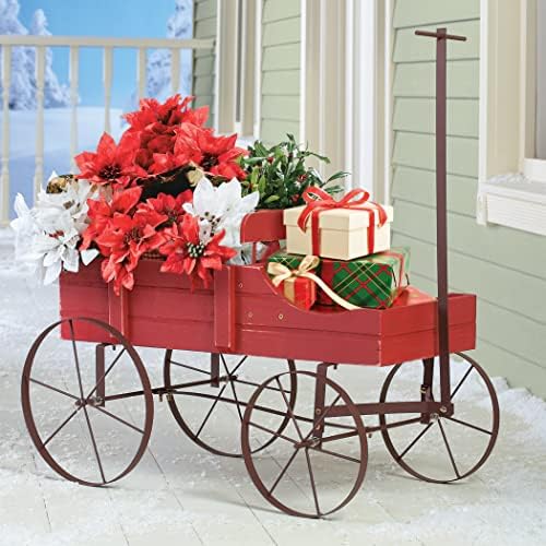 Collections Etc Amish Wagon Decorative Indoor/Outdoor Garden Backyard Planter, Red | Country Red, fir (wood)