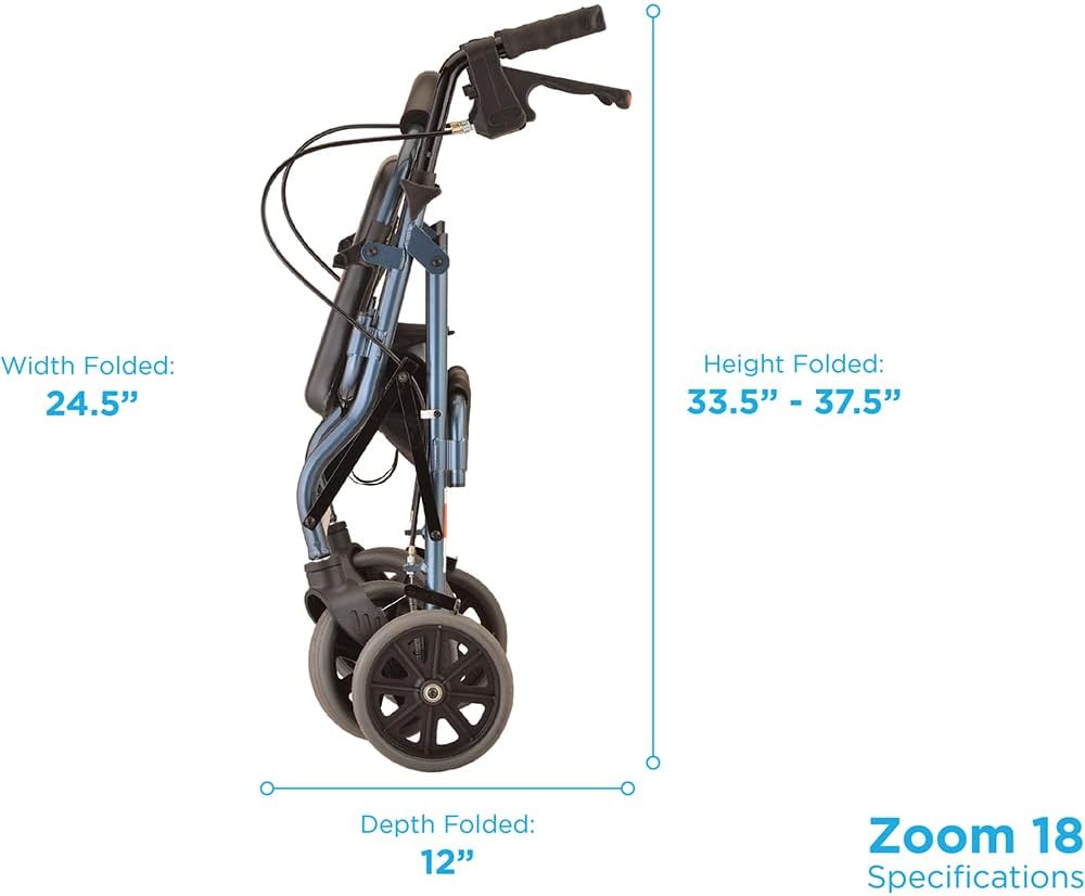 NOVA Zoom 22 Rollator Walker for Seniors, Rolling Walker with Locking Hand Brakes, Padded Seat & 8" Wheels, Lock N Load for Easy Transport & Storage, Adjustable Height 5'5"–6'1", Red
