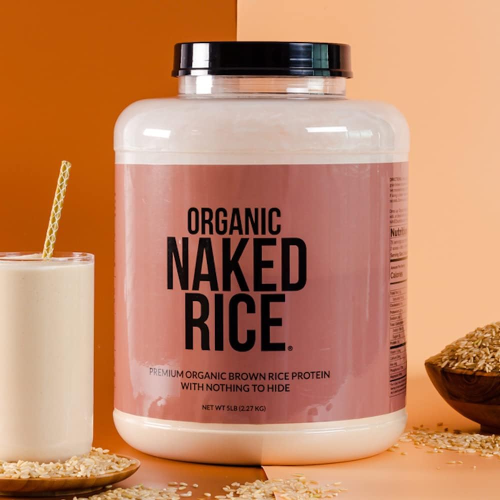 NAKED nutrition Rice - Organic Brown Rice Protein Powder - Vegan Protein Powder - 5Lb Bulk, Gmo Free, Gluten Free & Soy Free. Plant-Based Protein, No Artificial Ingredients - 76 Servings