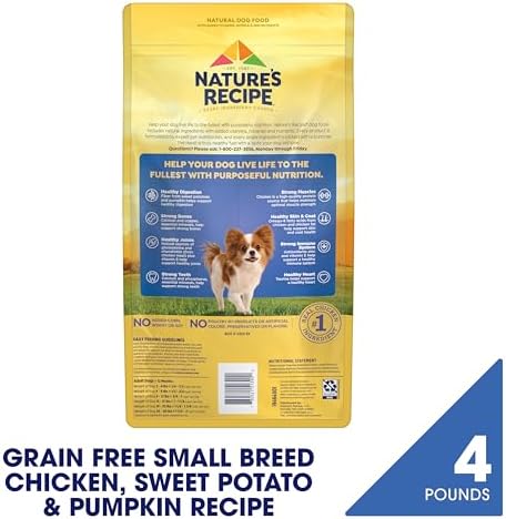 Nature's Recipe Grain Free Small Breed Dry Dog Food, Chicken, Sweet Potato & Pumpkin Recipe, 4 lb. Bag | Chicken, Sweet Potato & Pumpkin Recipe for Small Adult Dogs, Made with No Poultry By-Product Meal or Artificial Preservatives