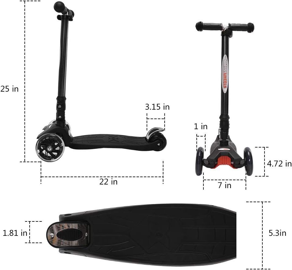 ChromeWheels Foldable Scooters for Kids, Deluxe Kick Scooter 4 Adjustable Height 132lbs Weight Limit 3 Wheel, Lean to Steer LED Light Up Wheels