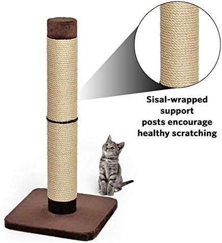 MidWest Homes for Pets Feline Nuvo Grand Forte Scratching Post, 41 Inches Tall, Heavy-Duty Sisal Post with Wide Base, Thick Brown Faux Fur, for Large and Multi-Cat Households