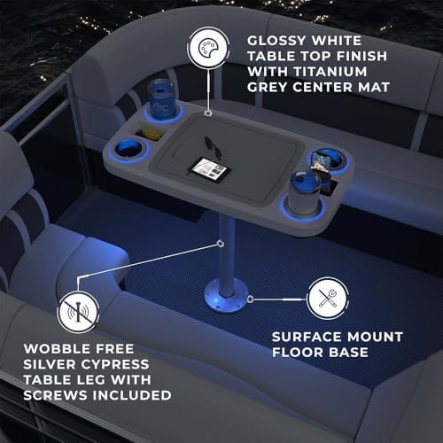 Manufacturers' Select Battery Op Lit Marine Boat Table Leg Set. Large Top with Blue LED Drink Holder. Pontoon Accessories