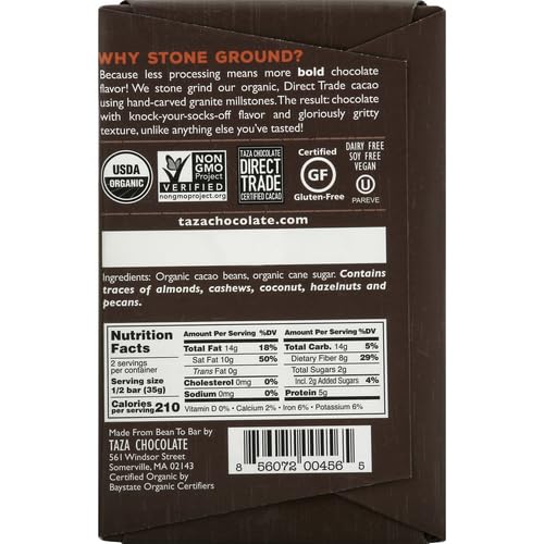 Taza Chocolate Organic Amaze Bar 95% Stone Ground, Wicked Dark, 2.5 Ounce (1 Count), Vegan