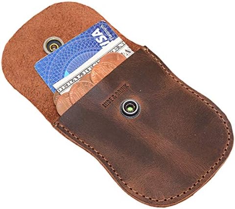 Hide & Drink, Curvy Coin Pouch, Pocket Case for Pennies, Rustic Bag, Travel Accessory, Full Grain Leather, Handmade, Bourbon Brown