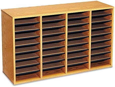 Wood/Laminate Literature Sorter, 36 Compartments, 39.25 x 11.75 x 24, Medium Oak