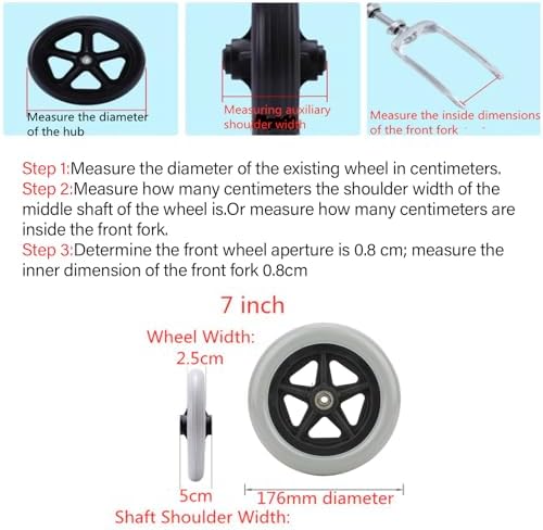 Wheelchair Front Wheels, 7 Inch Front Caster Disabled Anti-Slip Rubber Wheels Wheel Replacement for Wheelchairs, Rollators, Walkers