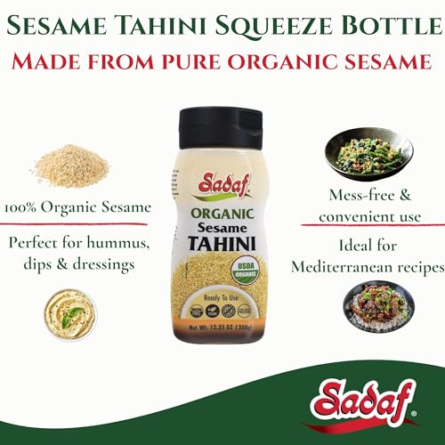 Sadaf Organic Sesame Tahini Squeeze Bottle 12.35 oz – 100% Organic Sesame Paste for Hummus, Dressings & Dips