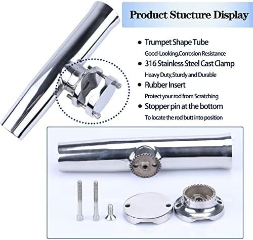 (2X) 316 Stainless Tournament Style Boat Fishing Holder Clamp on Fishing Rod Holder for Boat 1-1/4" to 2" Rail Gimbal Pin at Bottom