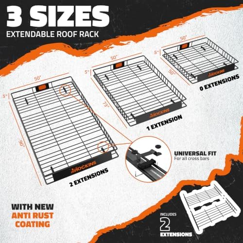 Mockins 90"x50"x5" XXL Heavy Duty Roof Rack Cargo Carrier w/ 250 Lbs. Cap | With 50 Cu Ft Waterproof Soft Vinyl Rooftop Cargo Bag | Roof Basket for