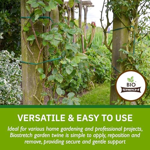 Bio-Stretch Soft Garden Twine & Plant Ties for Outdoor Plants, 1 Ball Green