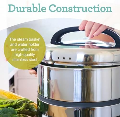 Euro Cuisine FS3200 Electric Food Steamer, Versatile Vegetable Steamer & Steam Cooker for Healthy Cooking, Ideal for Fish, Veggie, Meat, Easy Cleaning