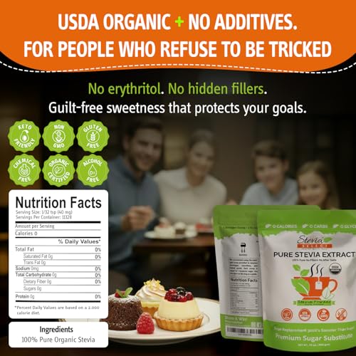 Stevia Select Organic Stevia Powder 1.25oz - Sugar Free Plant Based Pure Stevia Sweetener Stevia Extract Keto Sugar Substitute No Additives Zero Calorie