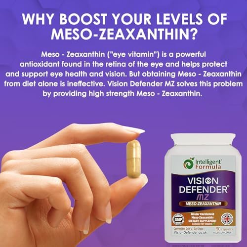 Vision Defender MZ Meso-Zeaxanthin 10mg Vegan Eye Supplement, 90 Capsules | Pure Carotenoid Antioxidant from Marigold Extract, Ocular Health Support