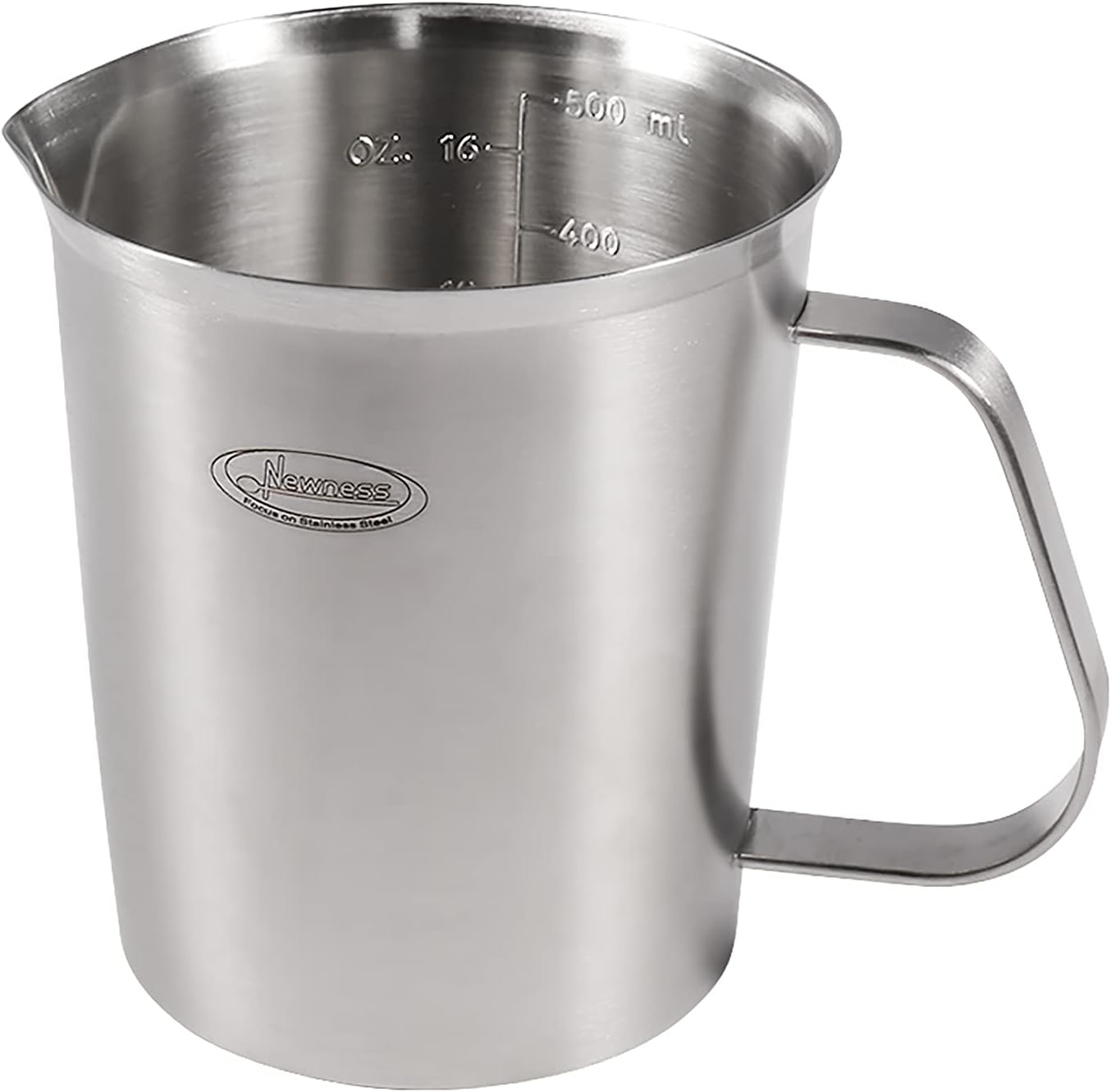 Newness Stainless Steel Measuring Cup, Metal Measuring Cup with Handle (Upgraded, 3 Marking Including Cup/ML/Ounce Scale), 16 Ounces (0.5 Liter, 2 Cup)