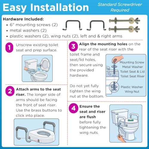 NOVA Raised Toilet Seat with Handles for Seniors – Standard Toilet Riser with Safety Grab Bars, Elevated Toilet Seat for Elderly, Disabled & Post-Surgery Support - Standard Toilet