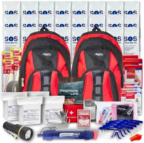 Essentials Complete Deluxe Survival Kit 2 & 4 Person | Bug-Out-Bag | Emergency Go Bag Kit for Wildfires, Hurricanes, and Other Natural Disasters