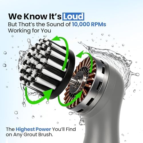 BEEST GroutCare 10000 Electric Spin Scrubber - Bathroom Cleaning Brush w/ 2 Replaceable Heads