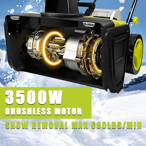 BANGBANGJI Snow Blower Cordless, 40V Snowblower Battery Powered 3500 W Brushless Motor, 20" Path, 25ft Max Throw, LED Lights for Driveway and Entryway