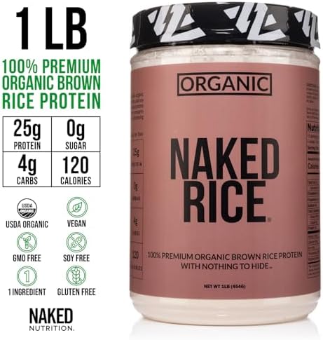 NAKED nutrition Rice - Organic Brown Rice Protein Powder - Vegan Protein Powder - 5Lb Bulk, Gmo Free, Gluten Free & Soy Free. Plant-Based Protein, No Artificial Ingredients - 76 Servings