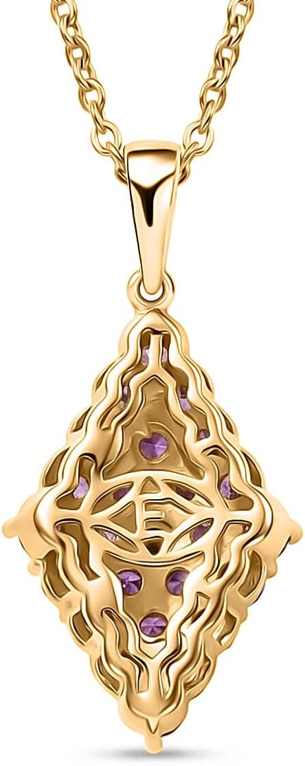 Amethyst Color Cubic ZirconiaPendant Steel Necklace 20"