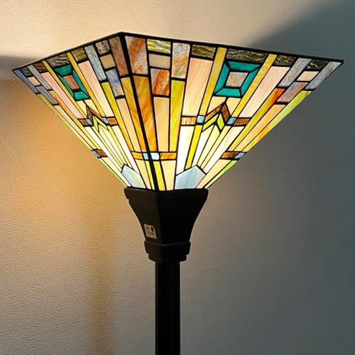Tiffany Floor Lamp 70" Tall Stained Glass Mission Torchiere Light