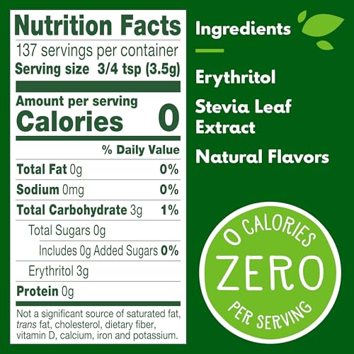 Truvia, Sweetener Natural Calorie Free, 9.8 Ounce | Spoonable jar; 3/4 tsp = 2 tsp sugar; stevia leaf, erythritol; non-GMO, gluten-free, kosher; diabetic & keto