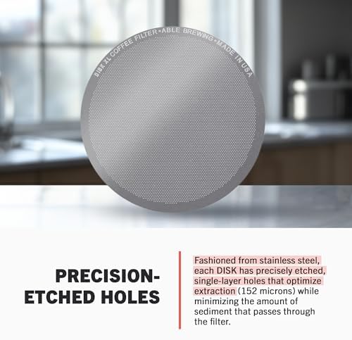 Able - DISK Stainless Steel Coffee Filter, AeroPress Coffee Maker-Compatible, AeroPress Accessories for Home & Cafes, 2.45” Reusable Coffee Filters (254-Micron Standard + 152-Micron Fine), Pack of 2