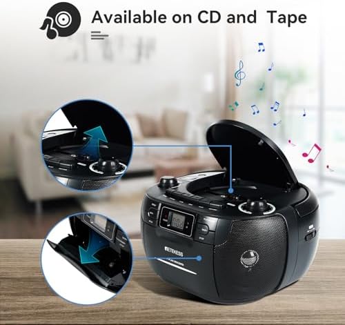 Retekess TR621 CD and Cassette Player Combo, Boombox CD Player(White)