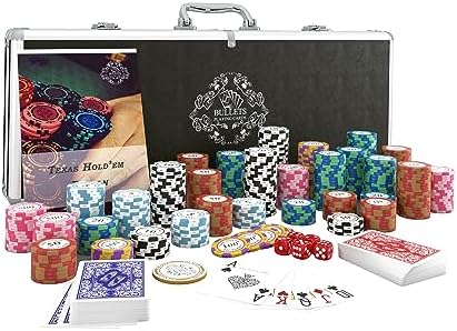 Bullets Playing Cards | Poker Set Corrado | 500 Clay Poker Chips (14 g) with Aluminum Case & Playing Cards – Texas Hold’em