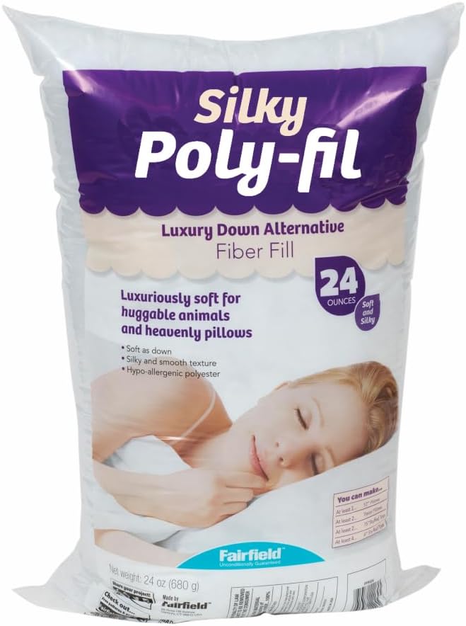 Fairfield Silky Poly-Fil, Premium Polyester Fiber Fill, Soft Pillow Stuffing for Peaceful Sleep, Stuffing for Stuffed Animals and Toys, 24-Ounce Bag
