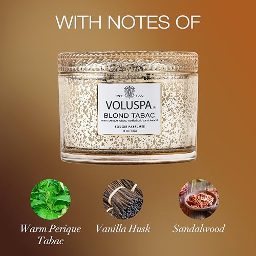 Voluspa Blond Tabac, Corta Maison Boxed Candle, 11 oz, 45 Hour Burn Time, Coconut Wax for Clean Burning, Handcrafted in the USA