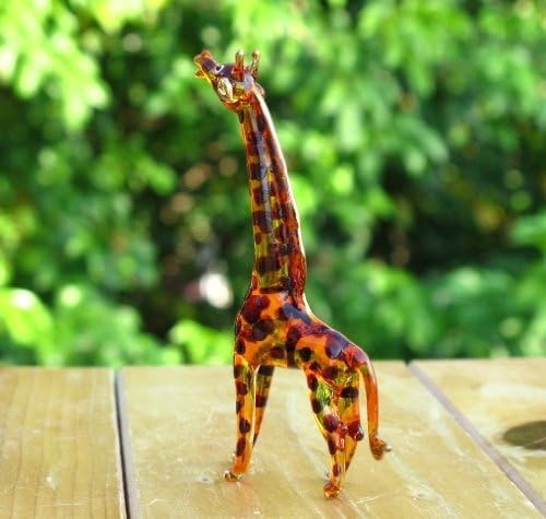 Handmade Mini 3.5" Blown Glass Giraffe Savannah Figurines Figures Art, Collectible Dollhouse Gift Ideas, Miniature Safari Animals